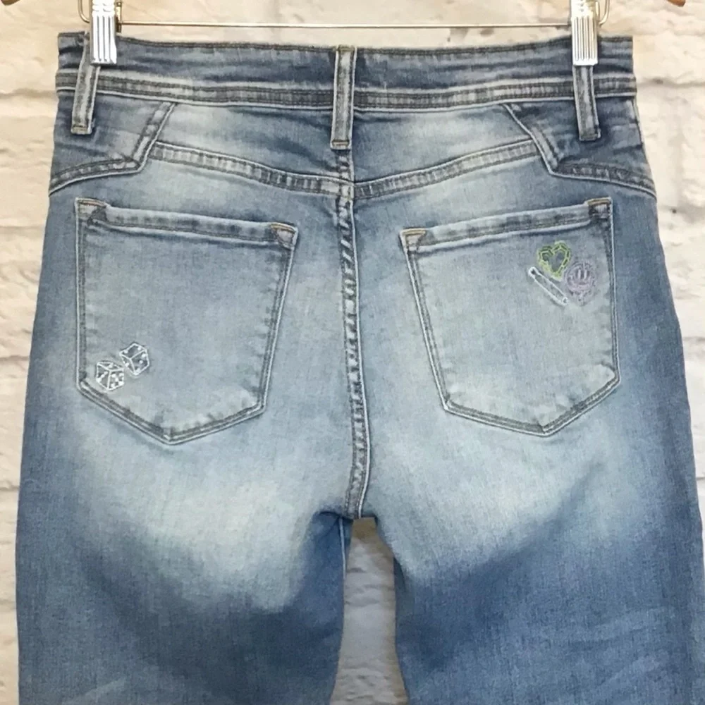 KanCan 28 Straight High Rise Embroidered Cropped Ankle Jeans Dice #209726